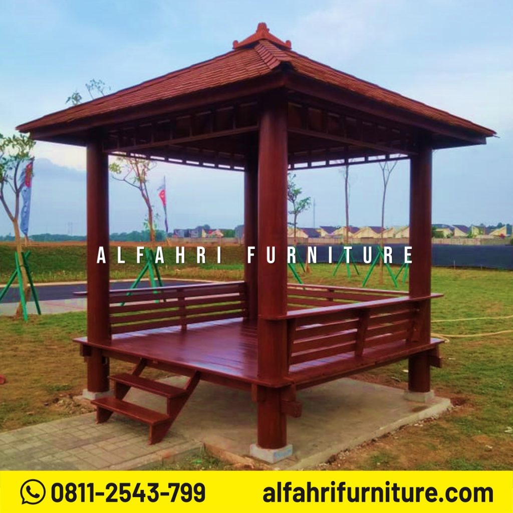 Gazebo Kayu Minimalis Modern 3x3 Meter Desain Natural