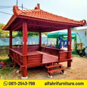 Gazebo Kayu Elegan 3x4 Meter untuk Area Outdoor Atap Genteng Sirap
