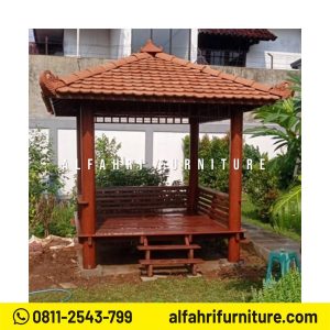 Gazebo Kayu Mewah 2,5x2,5 Meter untuk Taman dan Kolam Atap Genteng Sirap