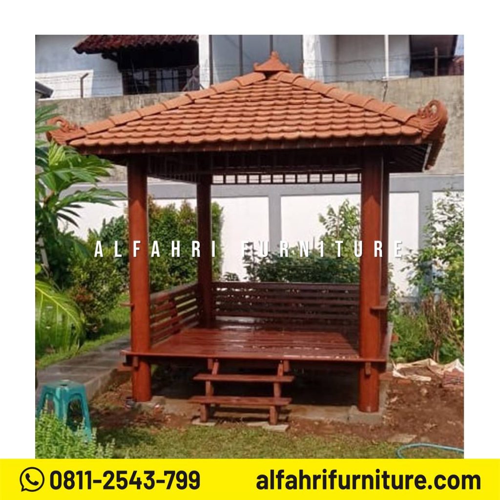 Gazebo Kayu Mewah 2,5x2,5 Meter untuk Taman dan Kolam Atap Genteng Sirap
