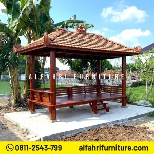Gazebo Kayu Minimalis 2x4 Meter Desain Simple Atap Genteng Sirap