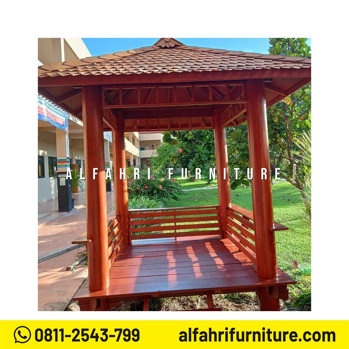 Gazebo Kayu Minimalis Ala Jepang 2x2 Meter Atap Sirap Ulin