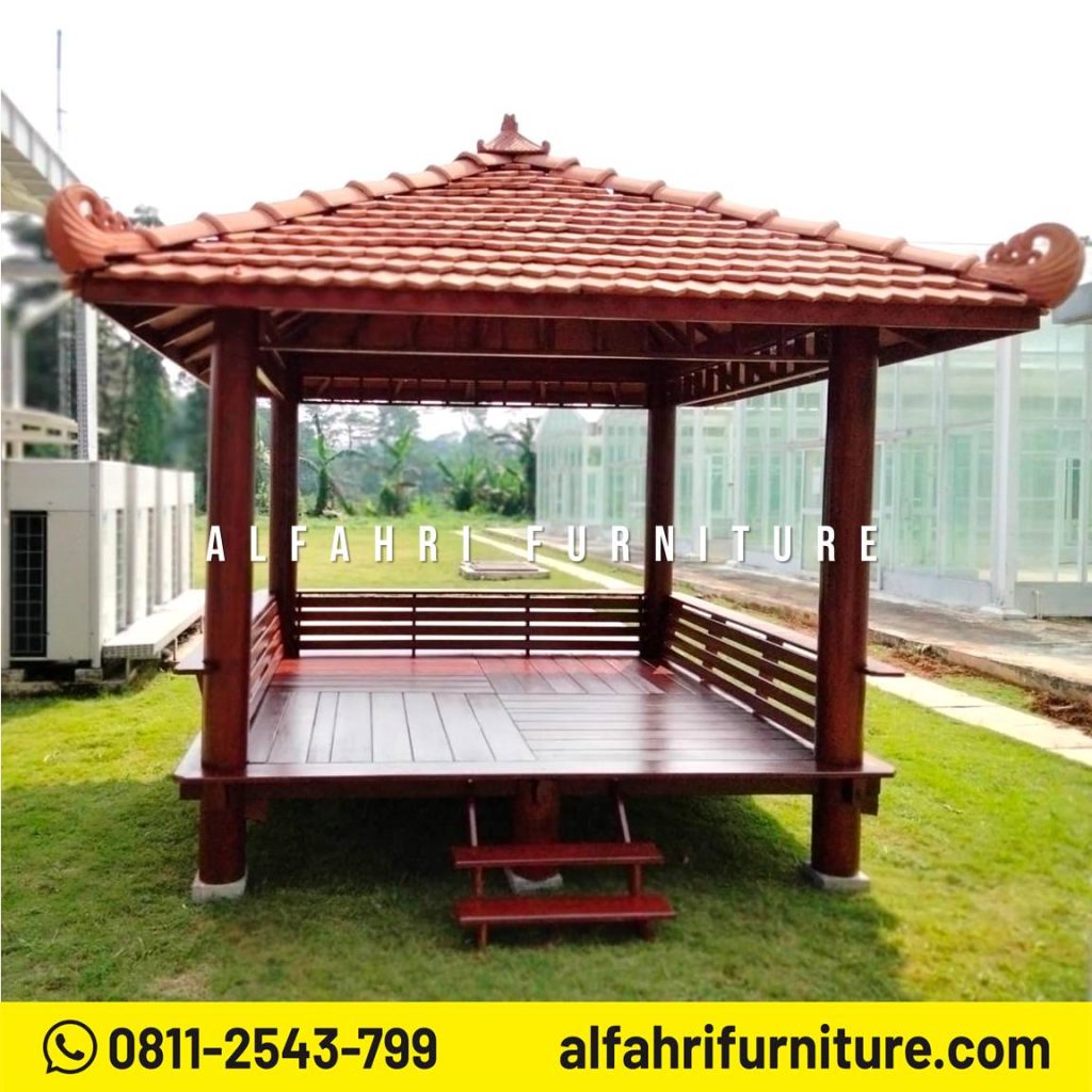 Gazebo Kayu Minimalis Model Terbaru 3x3 Meter Atap Genteng Sirap
