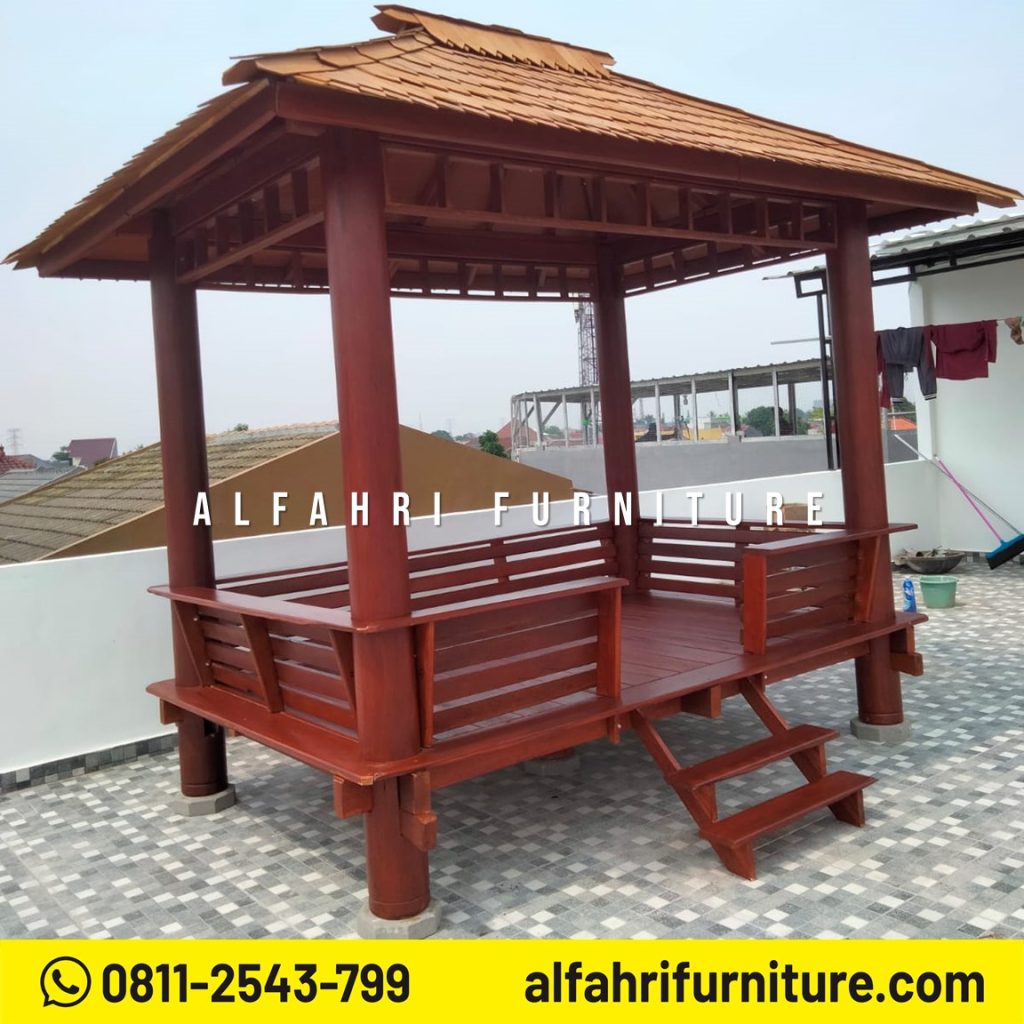 Gazebo Kayu Minimalis Terbaru 2x3 Meter Atap Sirap Ulin