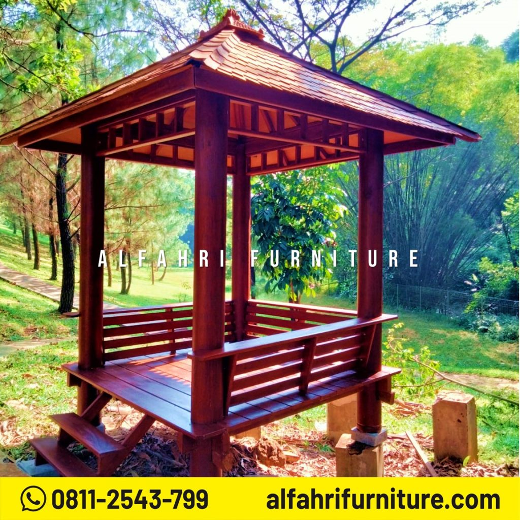 Gazebo Kayu Modern 2x2 Meter Cocok Untuk Outdoor Atap Sirap Ulin