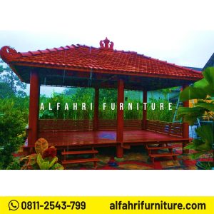 Gazebo Kayu Modern 3x6 Meter untuk Halaman Luas Atap Genteng Sirap