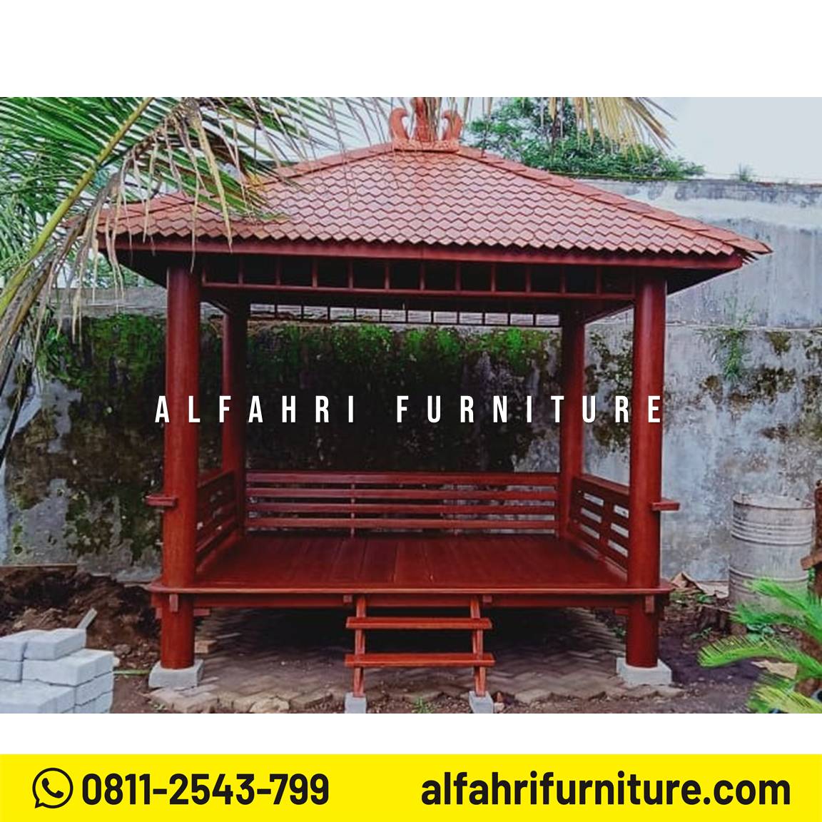 Gazebo Kayu Modern Minimalis 2x3 Meter dengan Atap Sirap Ulin