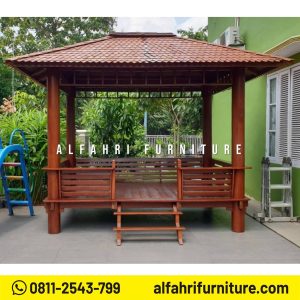 Gazebo Kayu Modern Minimalis 2x3 Meter dengan Atap Sirap Ulin
