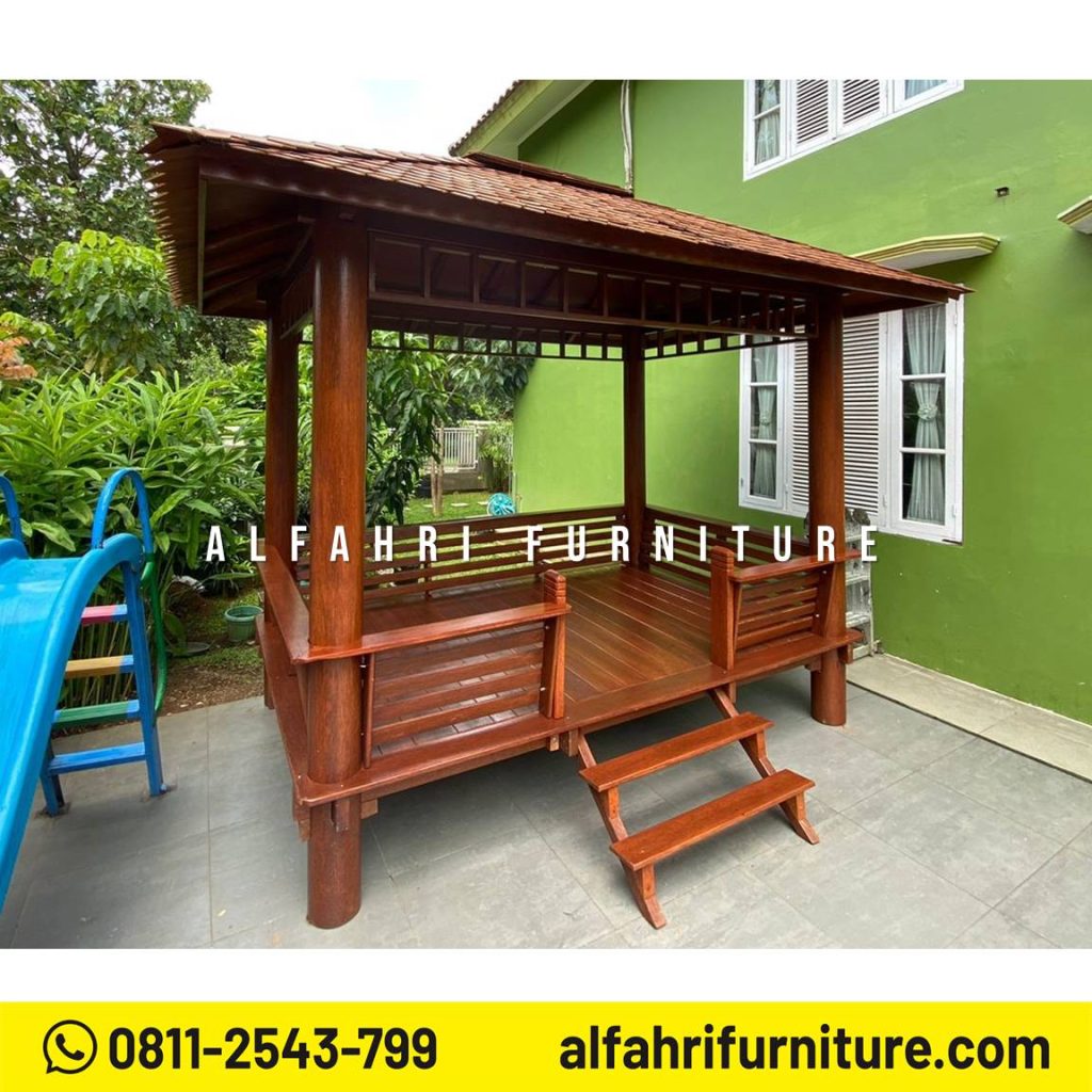 Gazebo Kayu Modern Minimalis 2x3 Meter dengan Atap Sirap Ulin