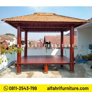 Gazebo Kayu Modern Model Kotak 2x3 Meter Atap Sirap Ulin