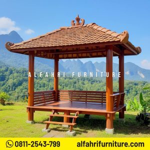 Gazebo Kayu Minimalis Modern 2x3 Meter Atap Genteng Sirap