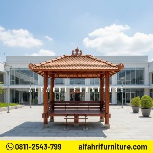Gazebo Kayu Solid Outdoor Tampilan Natural 2x3 Atap Genteng Sirap