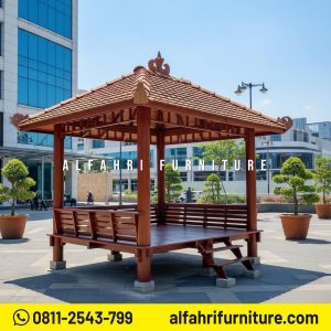 Gazebo Minimalis Kayu Solid Finishing Bersih 2x3 Atap Genteng Sirap