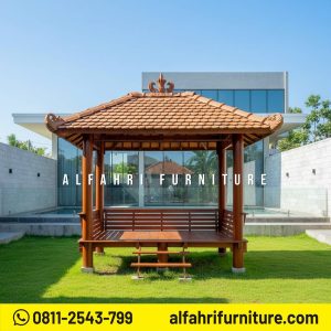 Gazebo Tropis Minimalis Finishing Halus 2x3 Atap Genteng Sirap