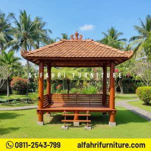 Gazebo Kayu Minimalis Cocok untuk Spot Nongkrong 2x3 Atap Genteng Sirap