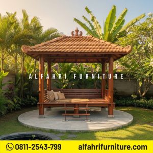 Gazebo Kayu Outdoor Finishing Doff Natural 2x3 Atap Genteng Sirap