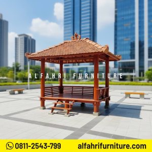 Gazebo Taman Cantik Gaya Tropis 2x3 Atap Genteng Sirap