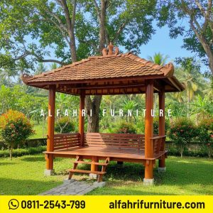 Gazebo Kayu Natural Desain Outdoor Premium 2x3 Atap Genteng Sirap
