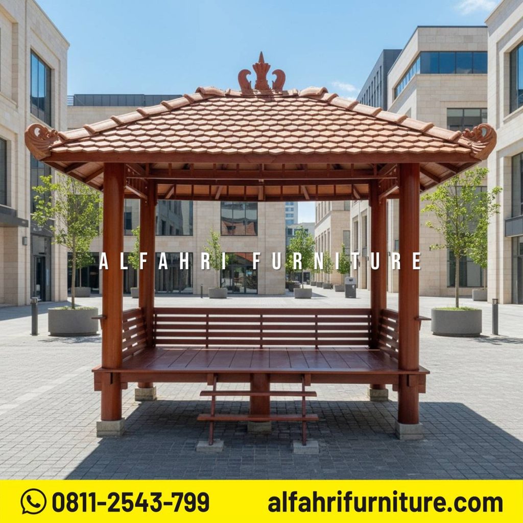 Gazebo Kayu Solid Finishing Natural Siap Kirim Jawa Bali 2x3 Atap Genteng Sirap