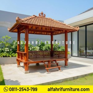 Gazebo Kayu Natural Cocok untuk Area Kolam 2x3 Atap Genteng Sirap