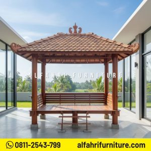Gazebo Taman Finishing Natural Halus Siap Pasang 2x3 Atap Genteng Sirap