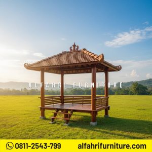 Gazebo Kayu Desain Modern Anti Luntur dan Anti Rayap 2x3 Atap Genteng Sirap