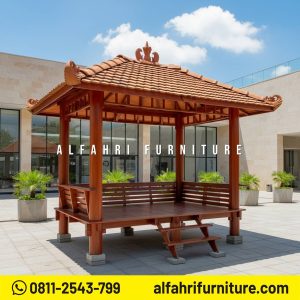 Gazebo Taman Minimalis Ukuran Custom Finishing Natural 2x3 Atap Genteng Sirap