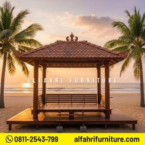 Gazebo Kayu Minimalis Finishing Doff Natural Look 2x3 Atap Genteng Sirap