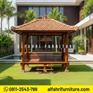 Gazebo Minimalis Modern Finishing Natural Estetik 2x3 Atap Genteng Sirap