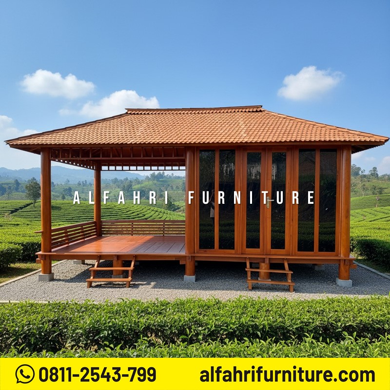 Gazebo Rumah Kayu 3x6 Outdoor Modern Dengan Atap Sirap