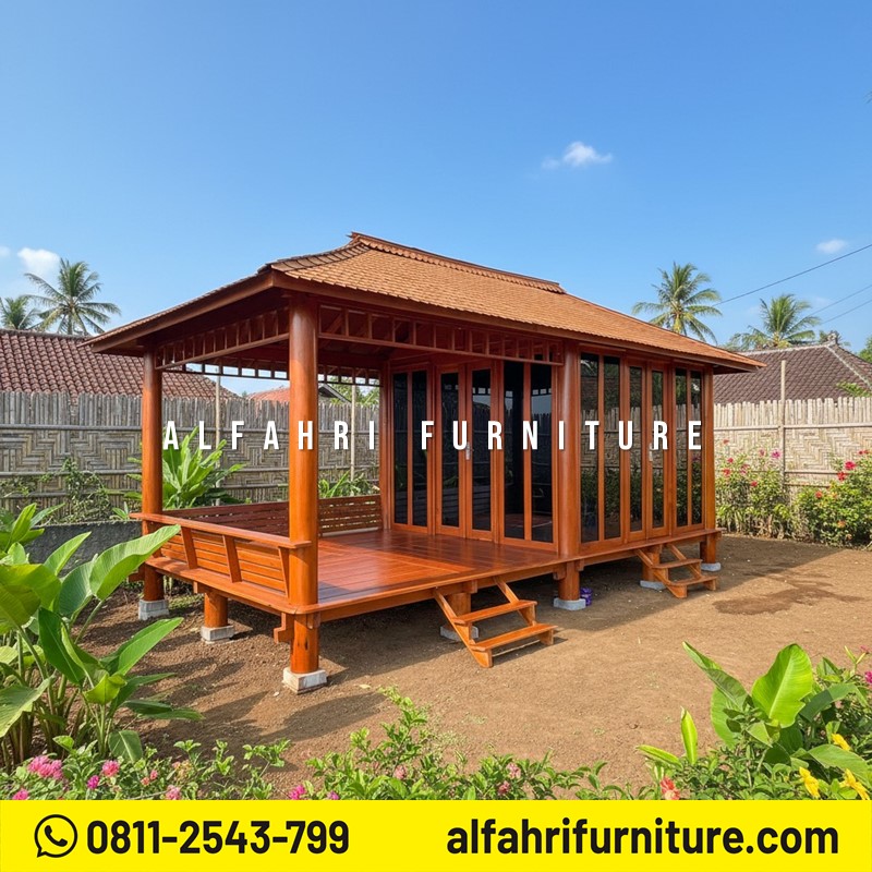Gazebo Rumah Kayu 3x6 Model Tropis Outdoor Paling Favorit
