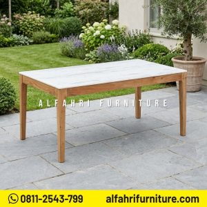 Meja Makan Marmer Kaki Kayu Jati Minimalis 150x80 cm
