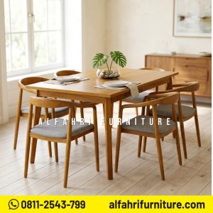 Meja Makan Minimalis Jati 6 Kursi Modern Scandinavian Set Meja Makan Kayu Jati Solid 200 cm
