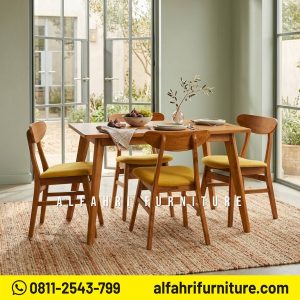 Meja Makan Scandinavian Minimalis 4 Kursi Kayu Jati Solid Modern Set Meja Makan Minimalis Terbaru