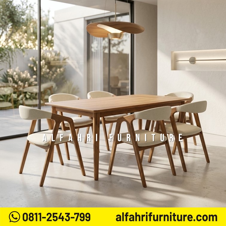 Set Meja Makan Jati Minimalis 6 Kursi Modern Scandinavian Kayu Jati Solid