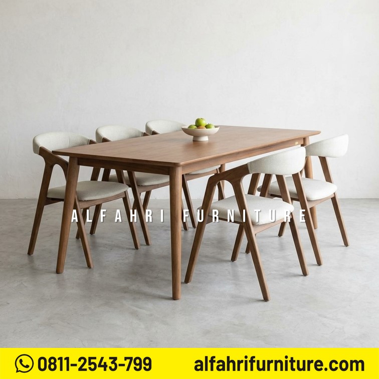 Set Meja Makan Jati Minimalis 6 Kursi Modern Scandinavian Kayu Jati Solid