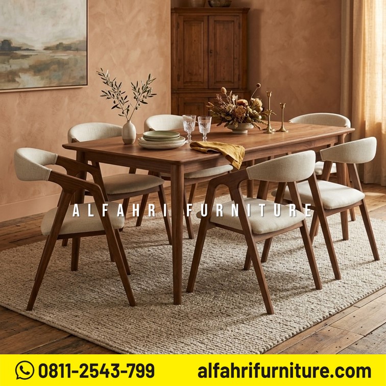 Set Meja Makan Jati Minimalis 6 Kursi Modern Scandinavian Kayu Jati Solid
