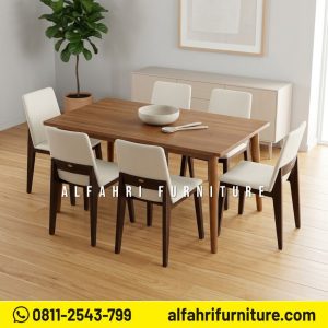 Set Meja Makan Minimalis 6 Kursi Kayu Jati Scandinavian Modern Terbaru