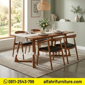 Set Meja Makan Minimalis Scandinavian Kayu Jati 4 Kursi Modern Elegan