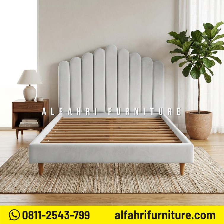 Dipan Kayu Jati Minimalis Kombinasi Jok Upholstery 180x200 cm Tempat Tidur Jati Modern Premium