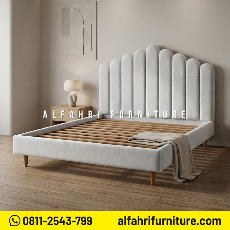 Dipan Kayu Jati Minimalis Kombinasi Jok Upholstery 180x200 cm Tempat Tidur Jati Modern Premium