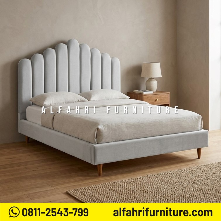 Dipan Kayu Jati Minimalis Kombinasi Jok Upholstery 180x200 cm Tempat Tidur Jati Modern Premium