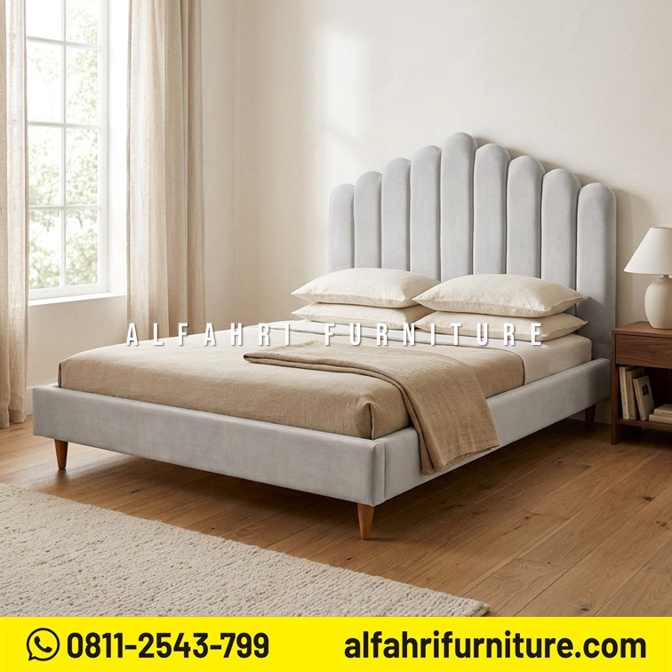 Dipan Kayu Jati Minimalis Kombinasi Jok Upholstery 180x200 cm Tempat Tidur Jati Modern Premium
