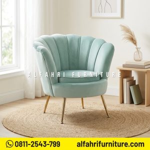 Kursi Sofa Kerang Single Minimalis Modern Kayu Jati Sofa Single Ruang Tamu Mewah