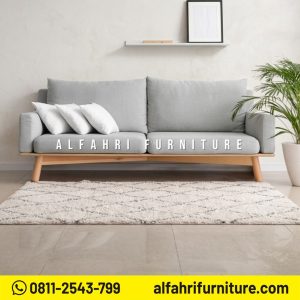 Sofa Minimalis 2 Seater Kayu Jati Modern | Kursi Tamu Minimalis Scandinavian 180 cm