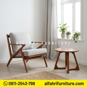 Kursi Scandinavian Kayu Jati Minimalis + Meja Samping Kursi Santai Jati
